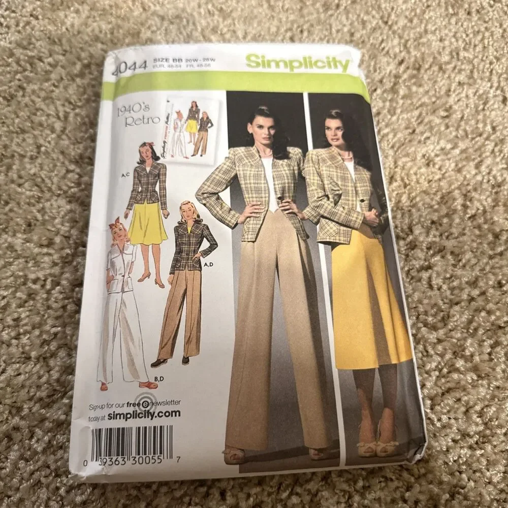 Simplicity 1940's Retro Skirt, Pants & Jacket Pattern #4044 Women's 20W - 28W UC